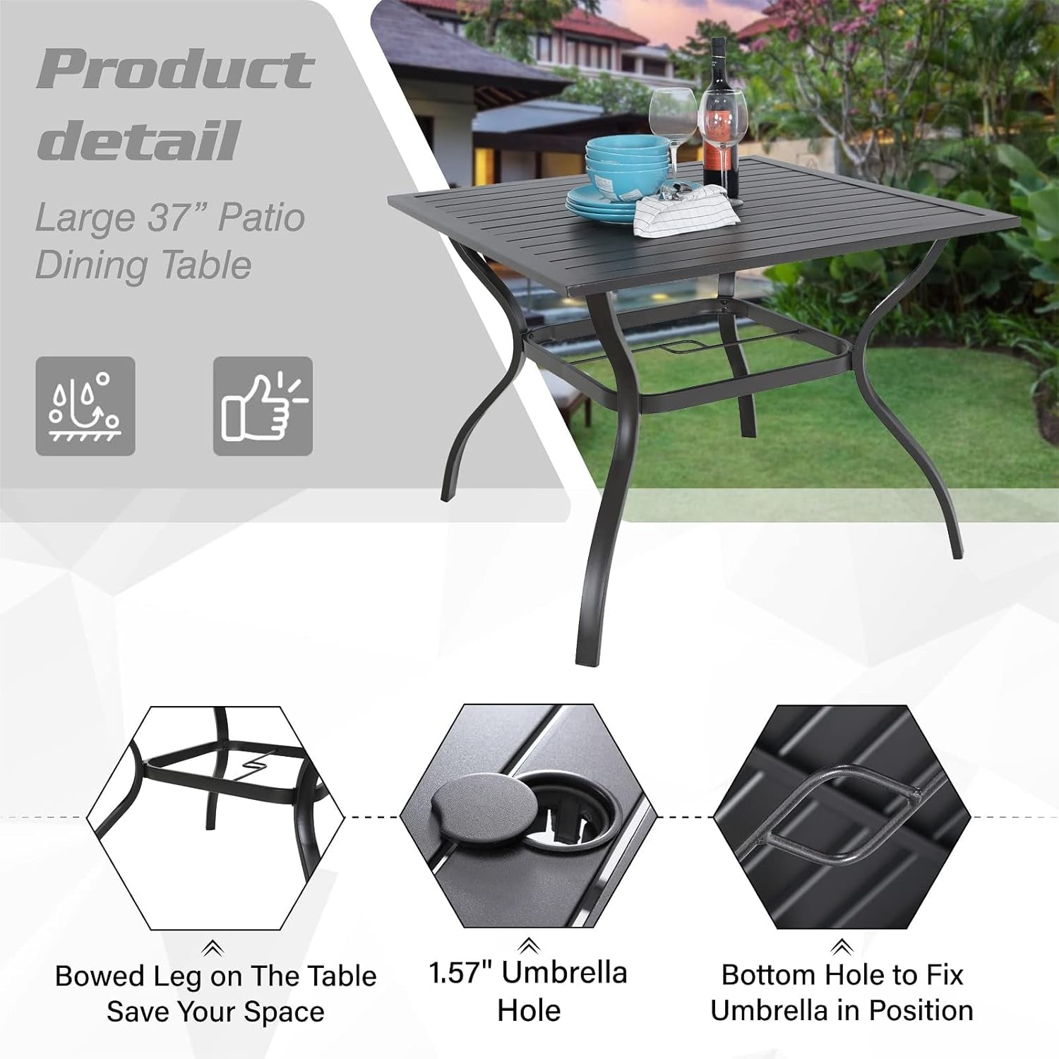 5 Piece Metal Patio Dining Set 37 In Table And 4 Chairs-2