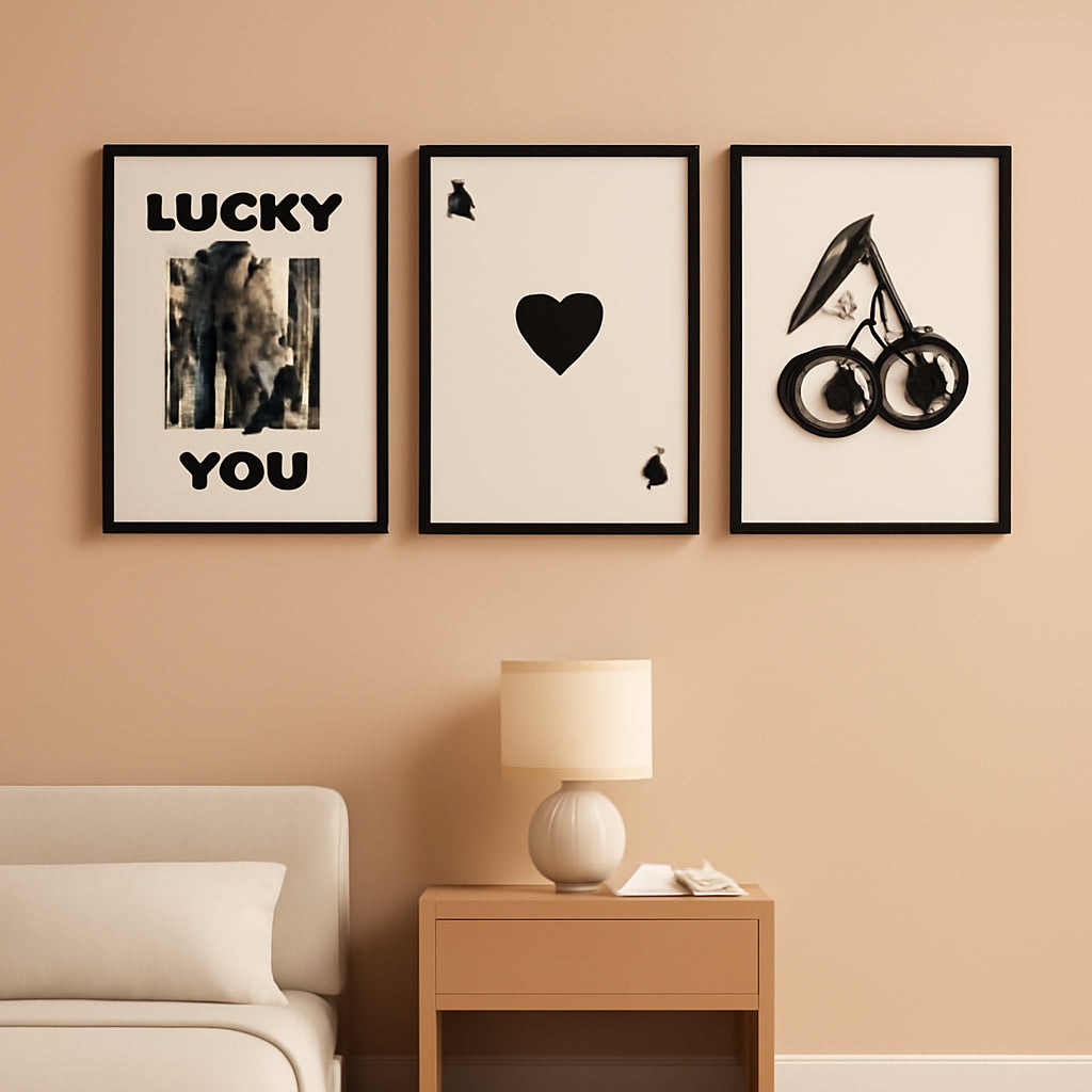 Poker Wall Art Set Queen Of Hearts Framed Retro Prints-0