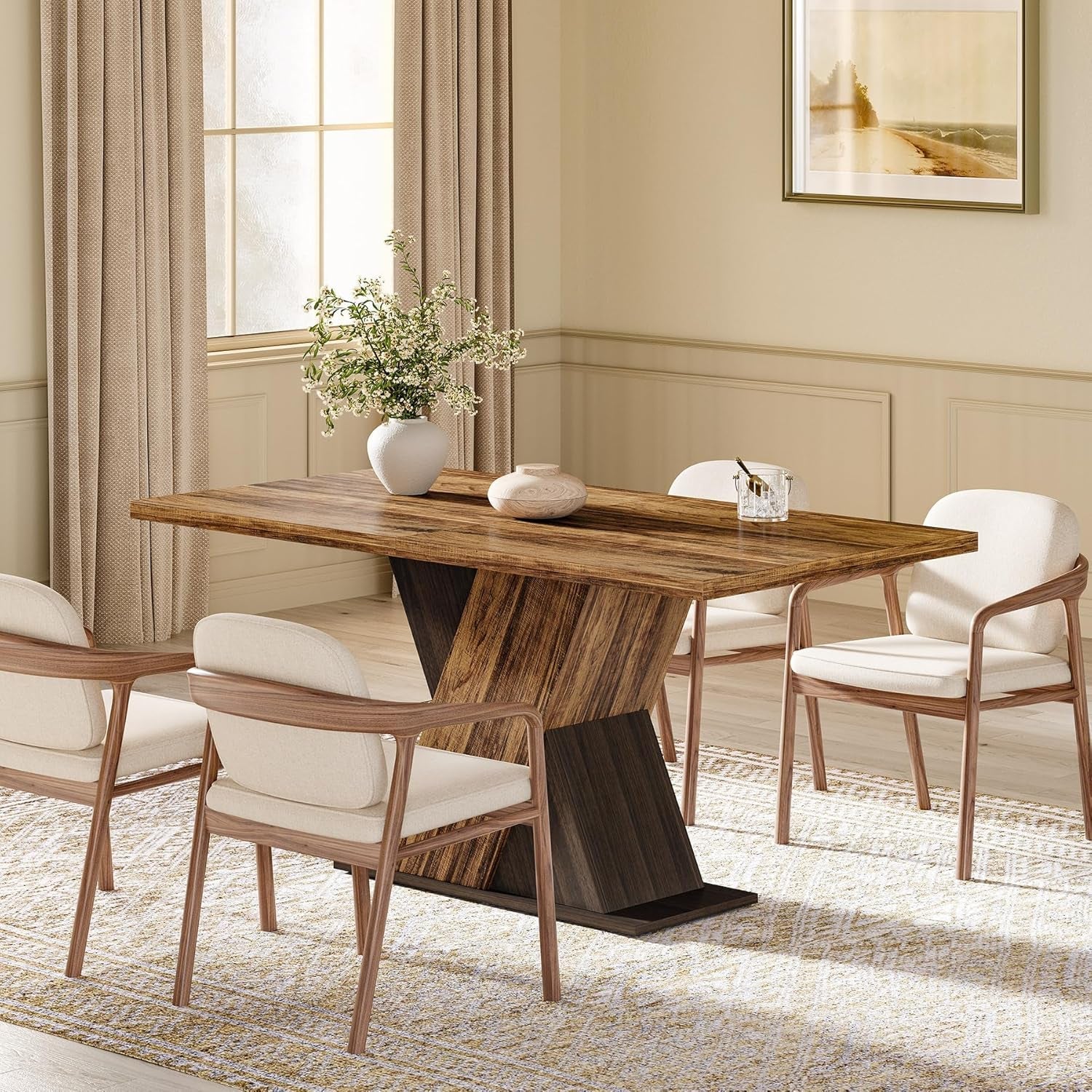 FiftyFiveInch Walnut Solid Industrial Premium Dining Table-4