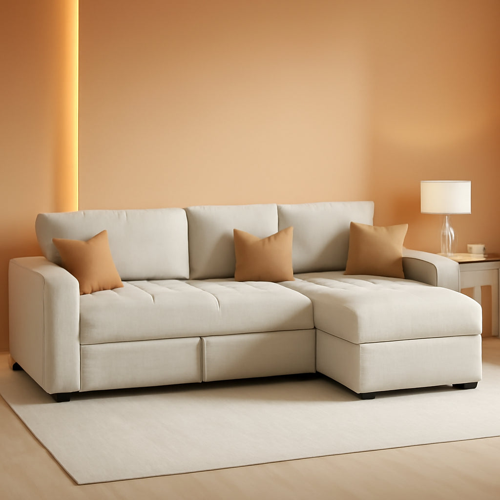Beige Modular Sleeper Sectional Sofa With StorageBin-0