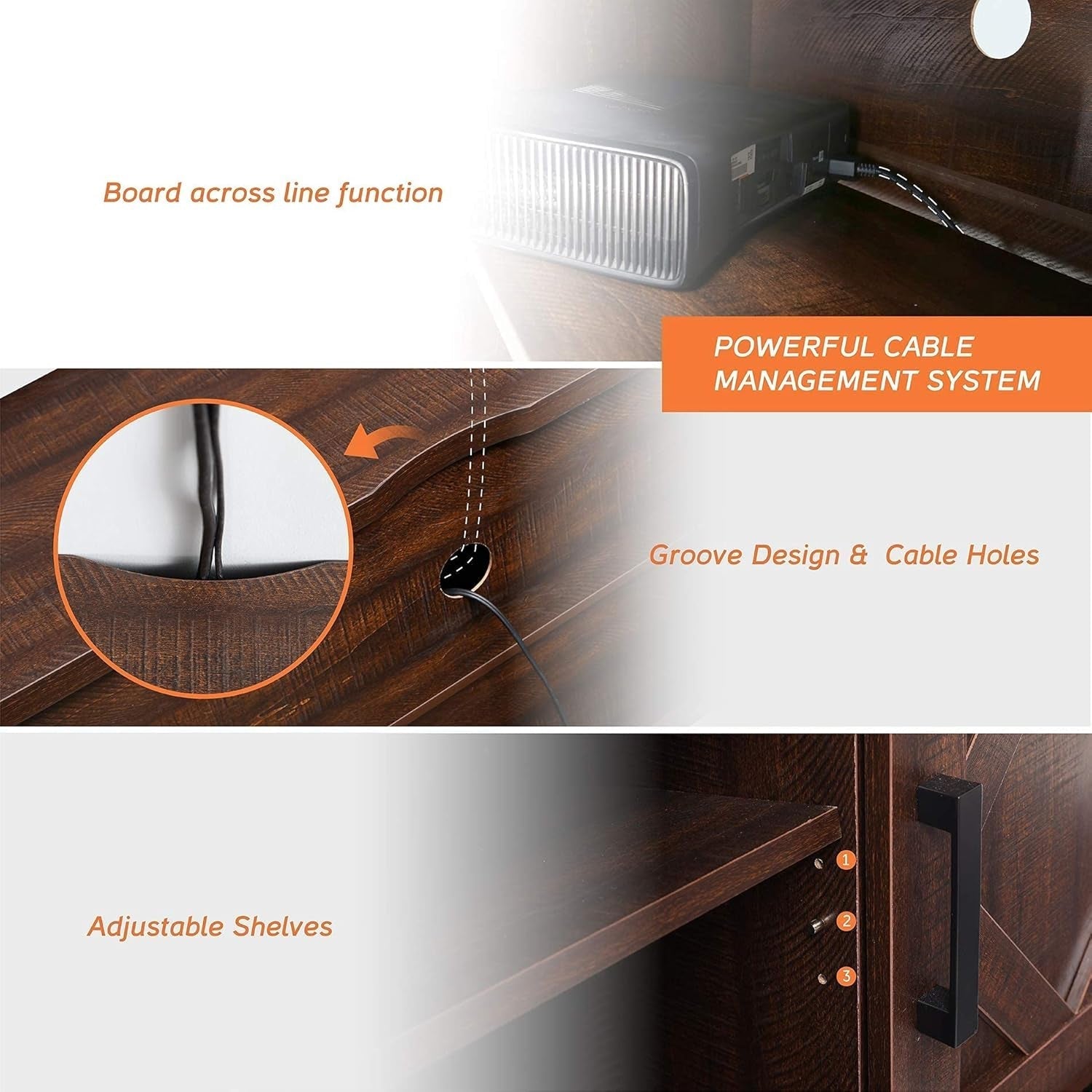 Farmhouse TV Stand Modern Sliding Barn Door Entertainment Center for Tvs up to 65 Inch, Wood TV Media Console Table Cabinet Storage for Living Room, Rustic Brown-4