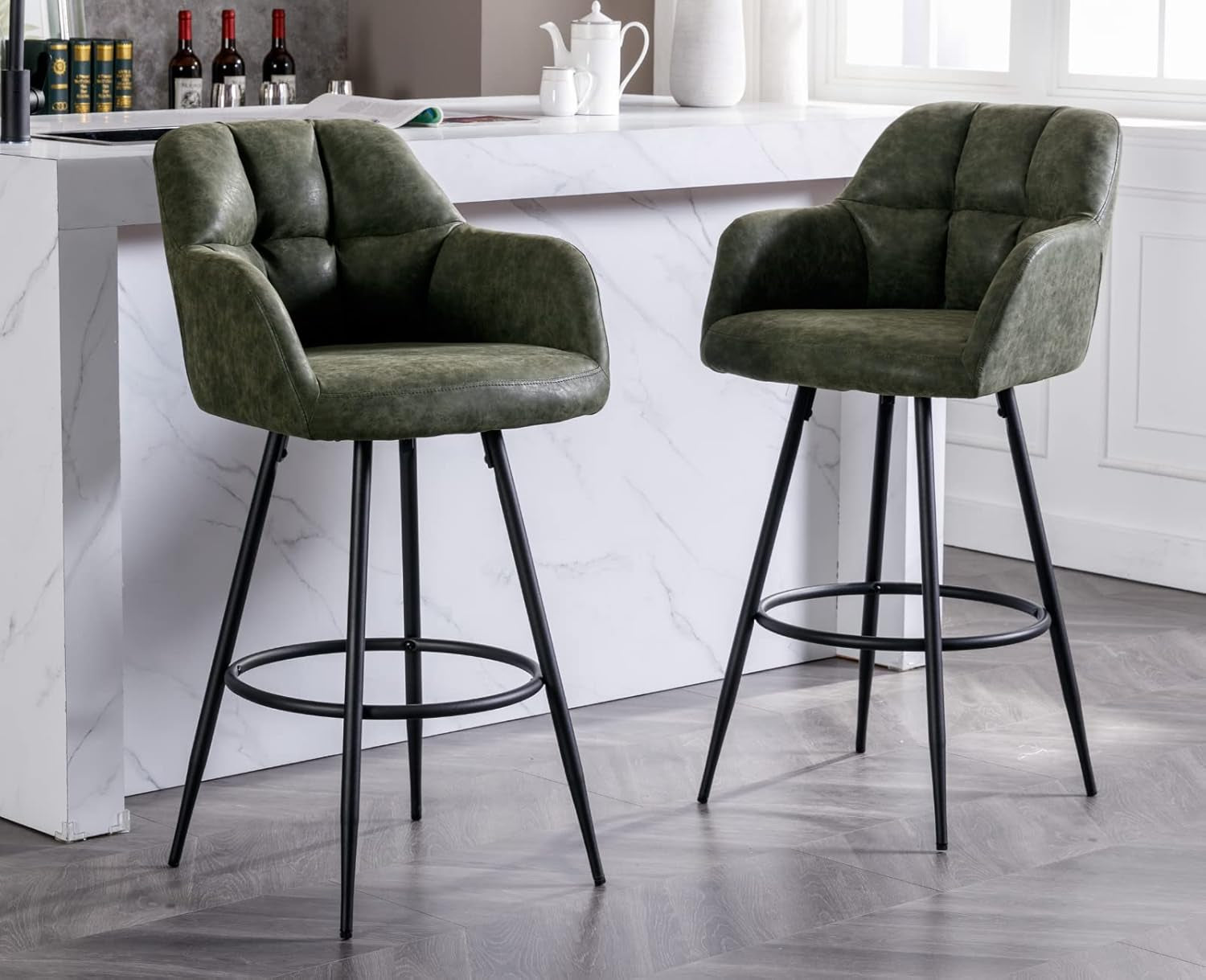Modern Bar Stools Set of Two with Backrest Arms-2