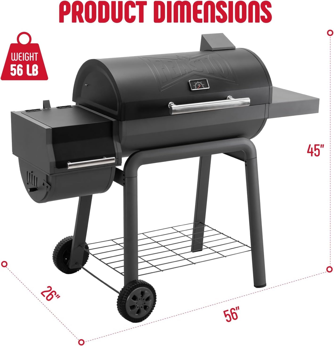 Charcoal Grill With Offset Smoker Embossed Porcelain 30 in
