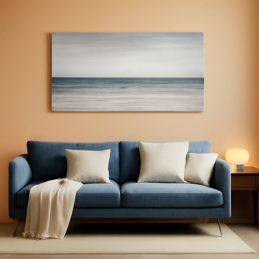 Textured Abstract Canvas Wall Art 28W X 57H Blue White Seascape-0