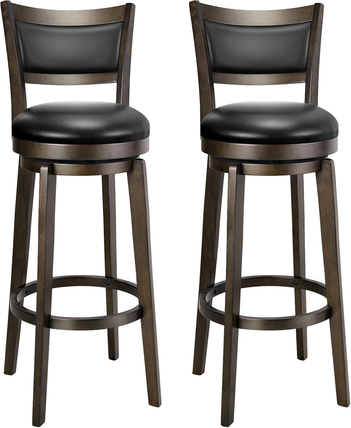 Swivel Bar Stools Set of 2, 34 Inch Extra Tall Bar Height Barstools, Black Faux Leather Bar Stool with High Backrest, Solid Wood Leg, Wrap-Around Footrest, Counter Stools for Pub-0