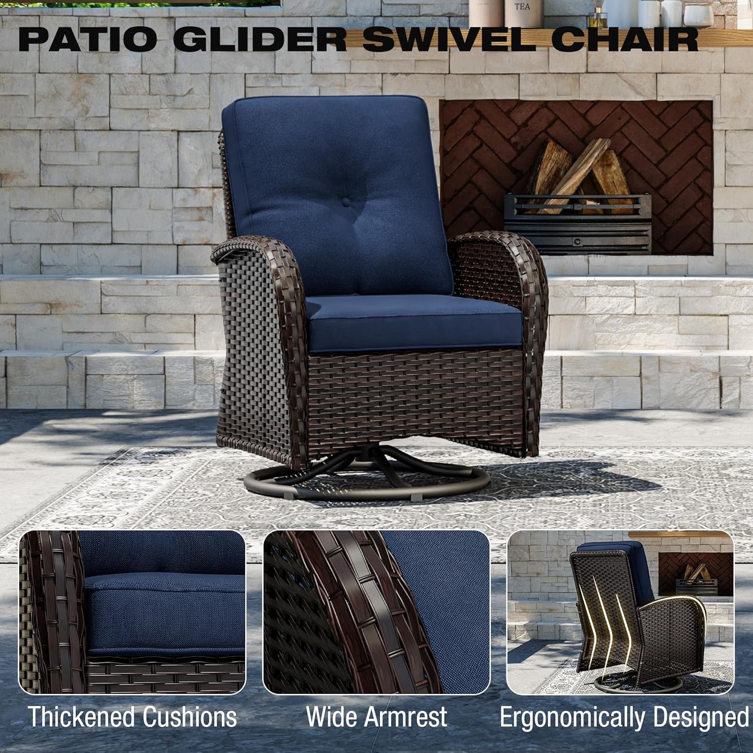Outdoor Wicker Patio Furniture Set with Swivel Rockers-3
