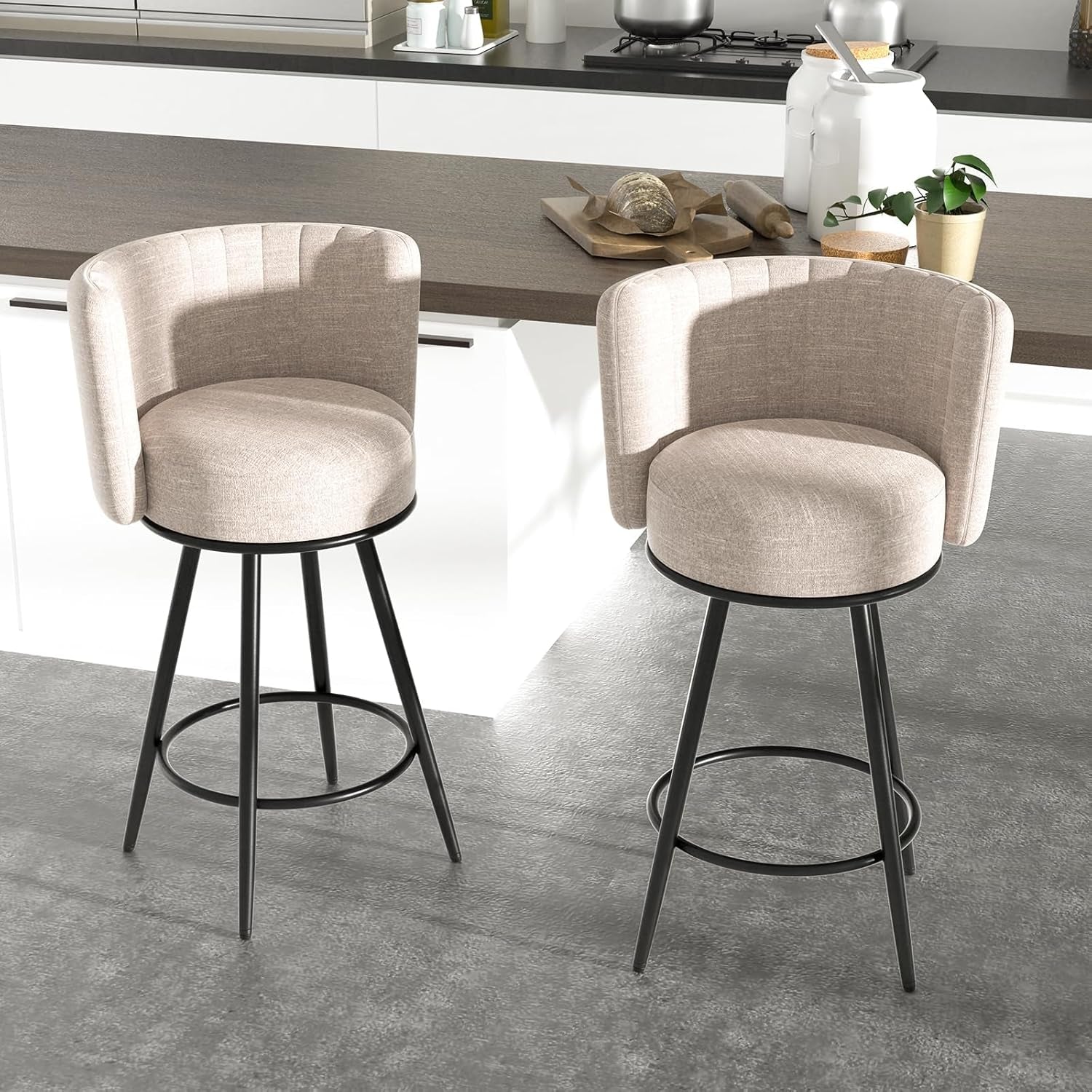 Stylish Swivel Bar Stools Set of Two Beige-0