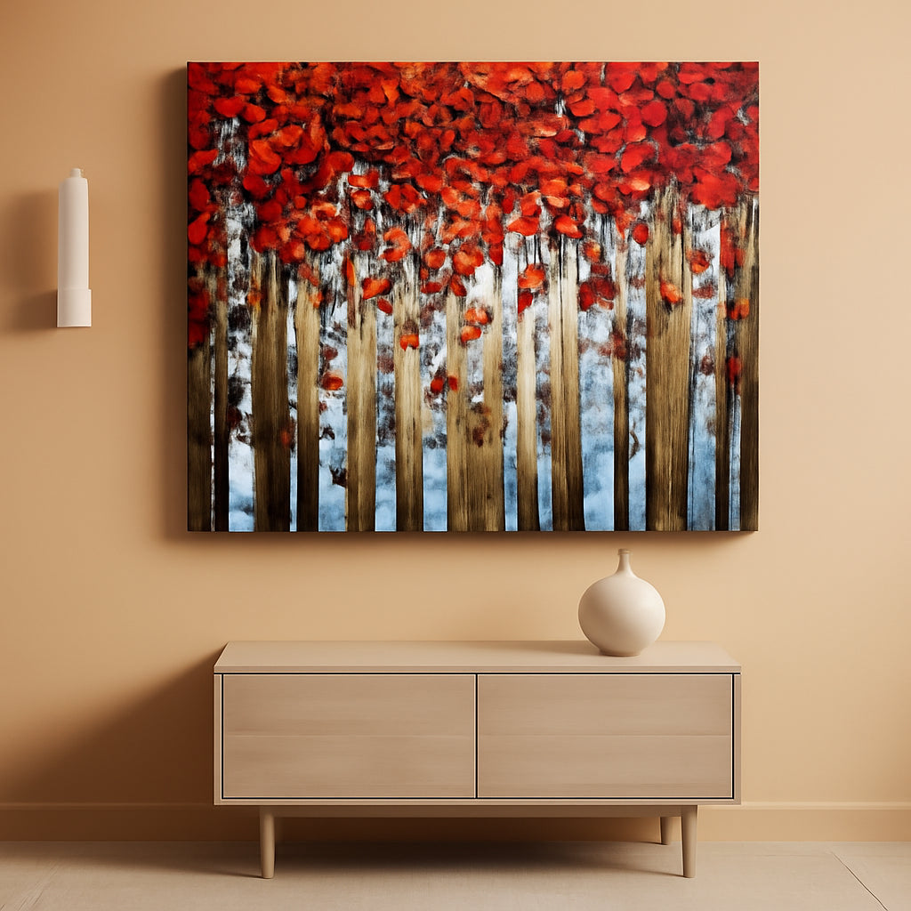 Red Birch Trees Wall Art 24x48 Inches Hand Painted Oil On Canvas-0