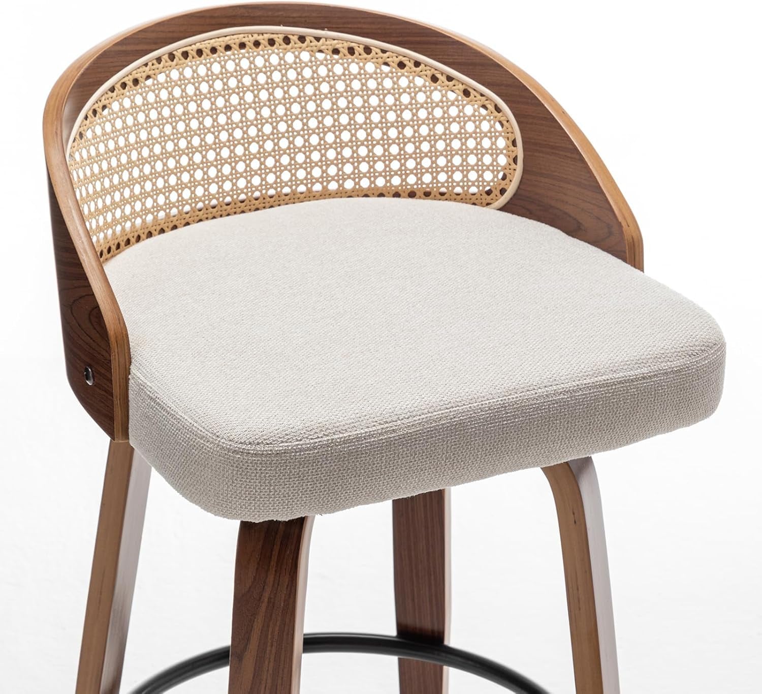 Mid-Century Modern Swivel Rattan Bar Stools Set-4