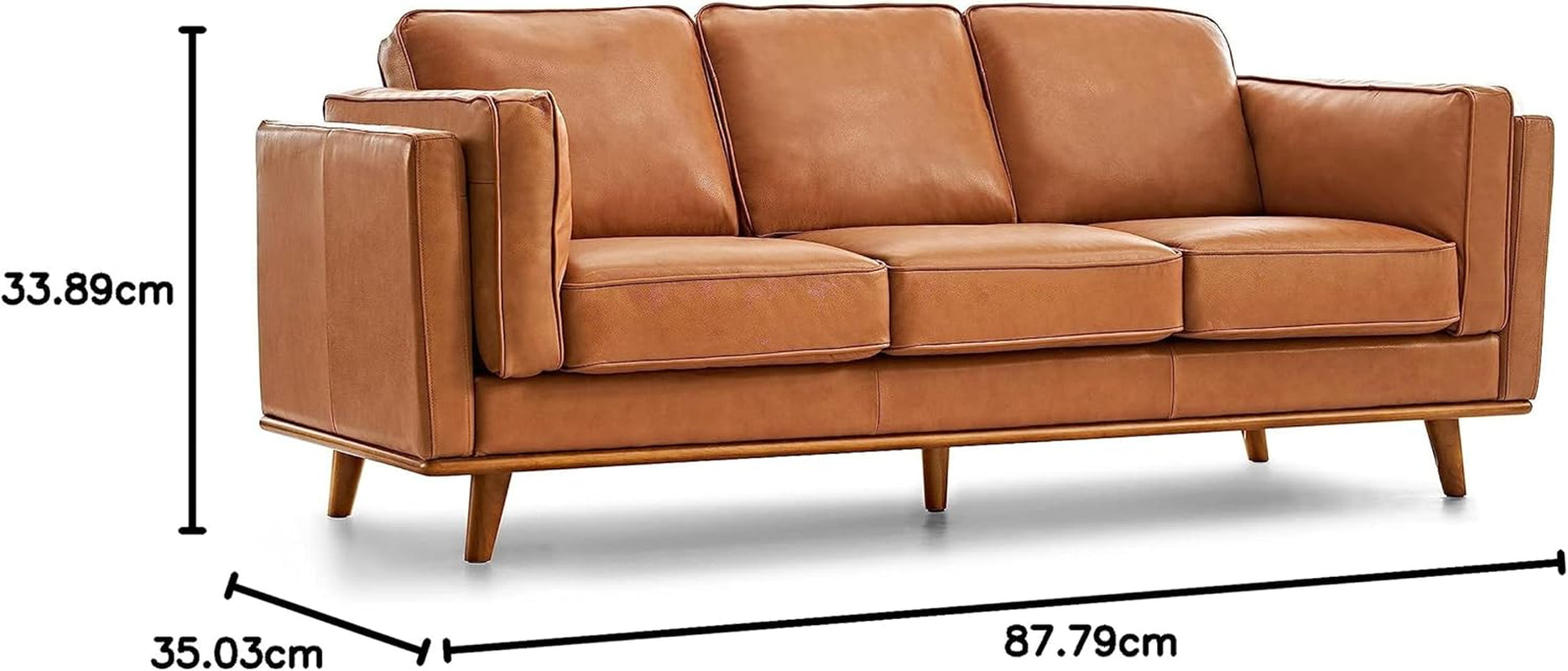 Valencia Artisan Full Leather Sofa 88” - Pure Full Italian Nappa Leather Couch, Solid Wood Accent, Ultimate Comfort, Cognac Tan-2