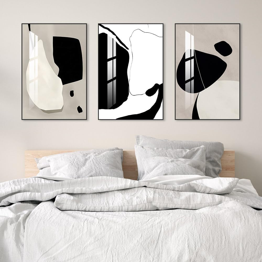 White Contemporary Framed Wall Art 16x24 Three Panel-1