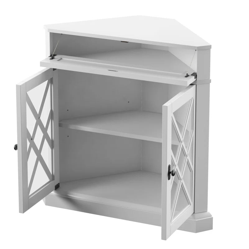 Triangular Corner Accent Cabinet With Drawer And Shelves-3