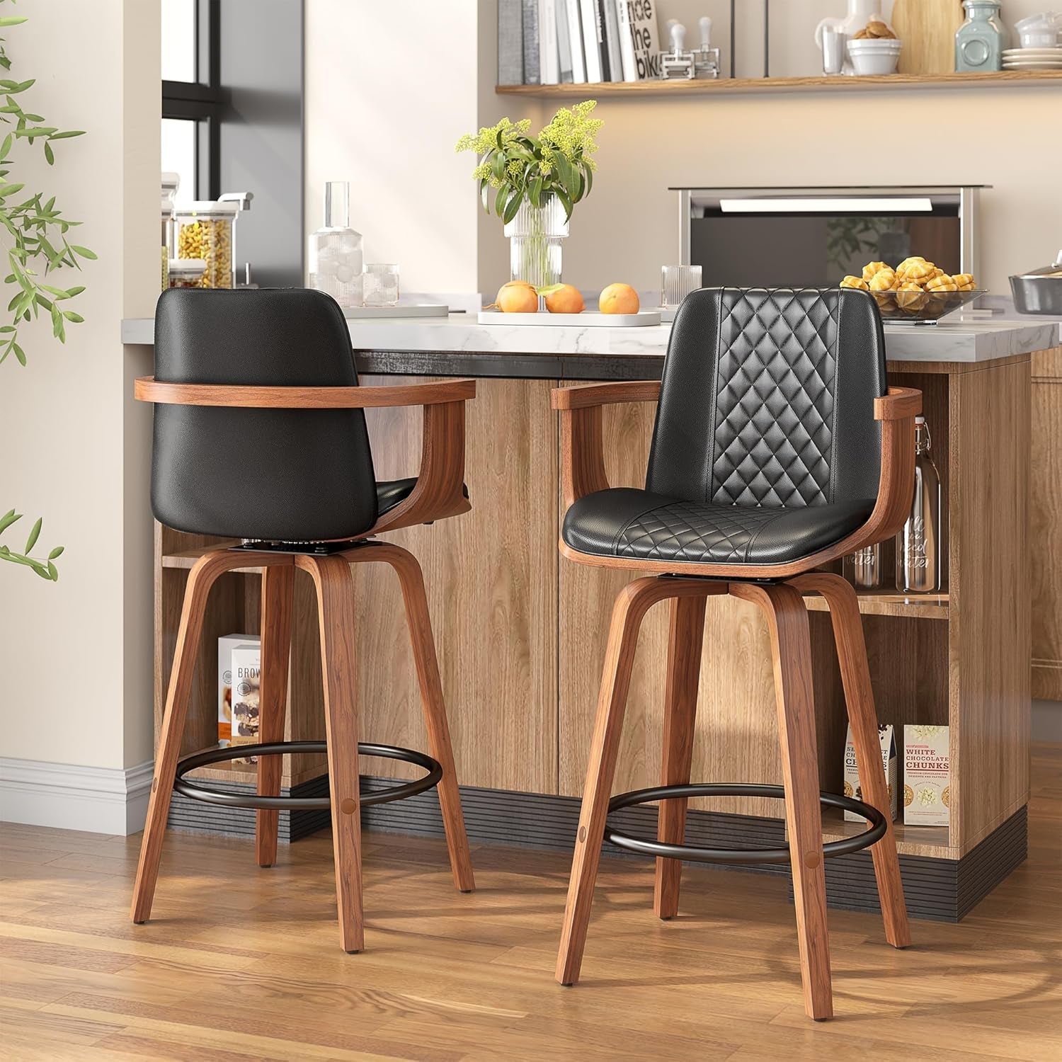 Set Of 3 26 Inch Bar Stools Black PU Leather Upholstery-2