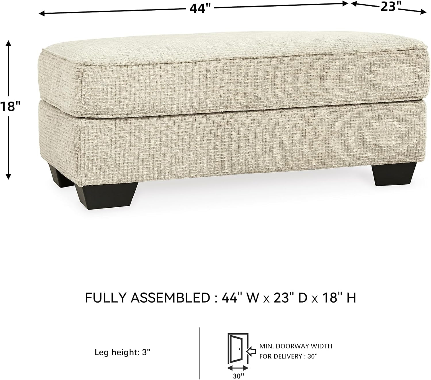 Beige Chenille Upholstered Ottoman With Cushioned Comfort-2