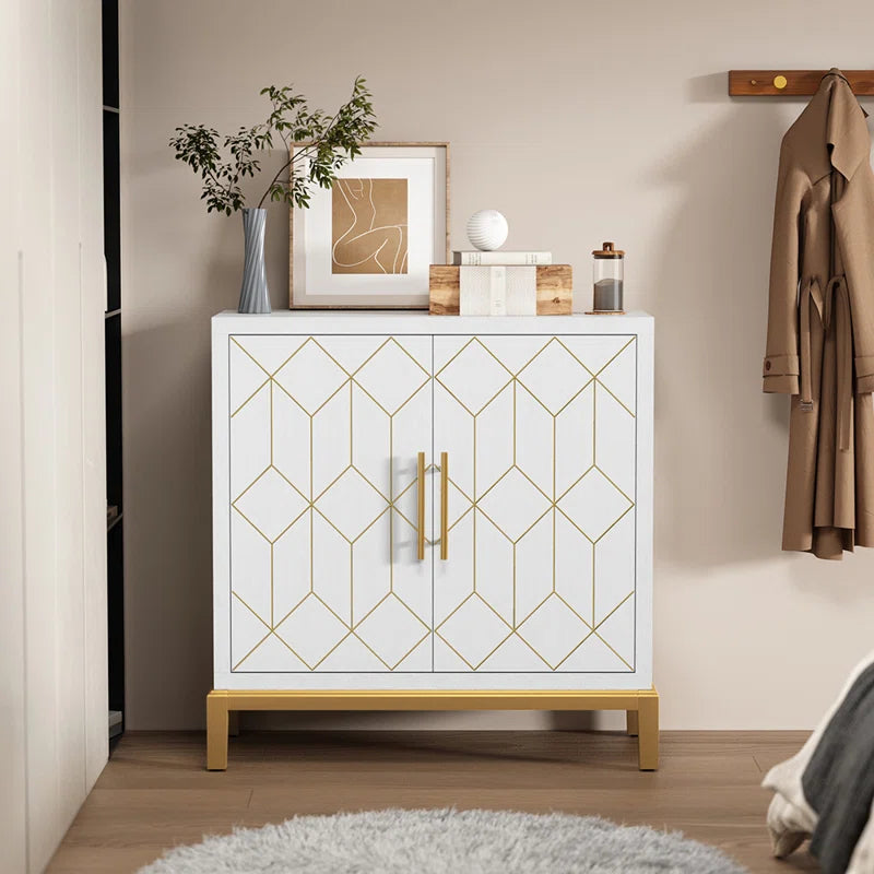 Elegant 32 Inch Contemporary Accent Cabinet Gold Trim-2