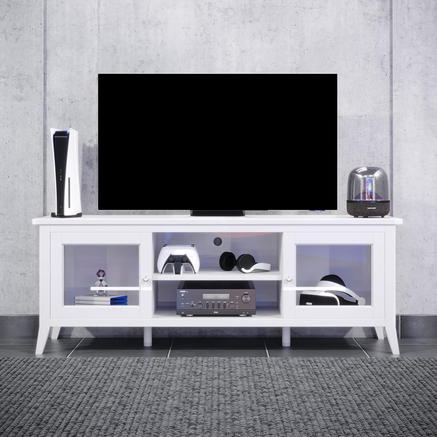 TV Stand - 55-Inch Storage Cabinet with 2 Cubbies and 2 Shelves - Entertainment Center for Living Room, Bedroom, or Entryway (White)-3