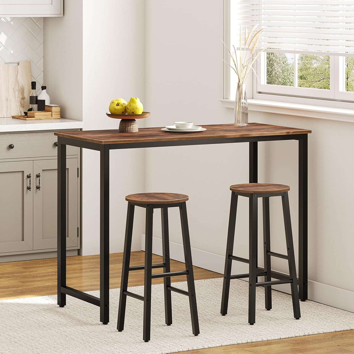 Bar Stools Set Of 2 24.8 Inch Rustic Brown Kitchen Island-4