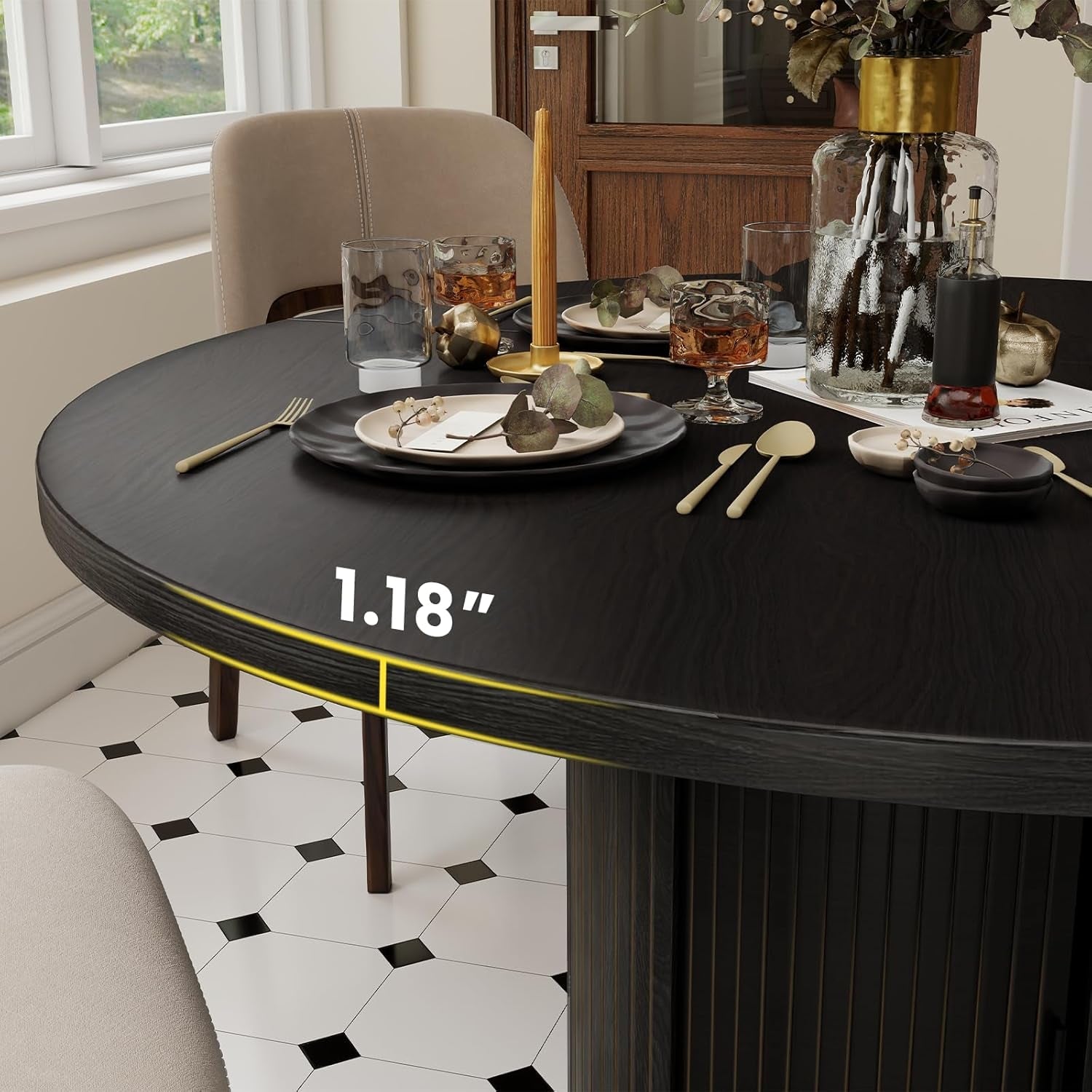 Round Dining Table Featuring Concealed Storage Black-3