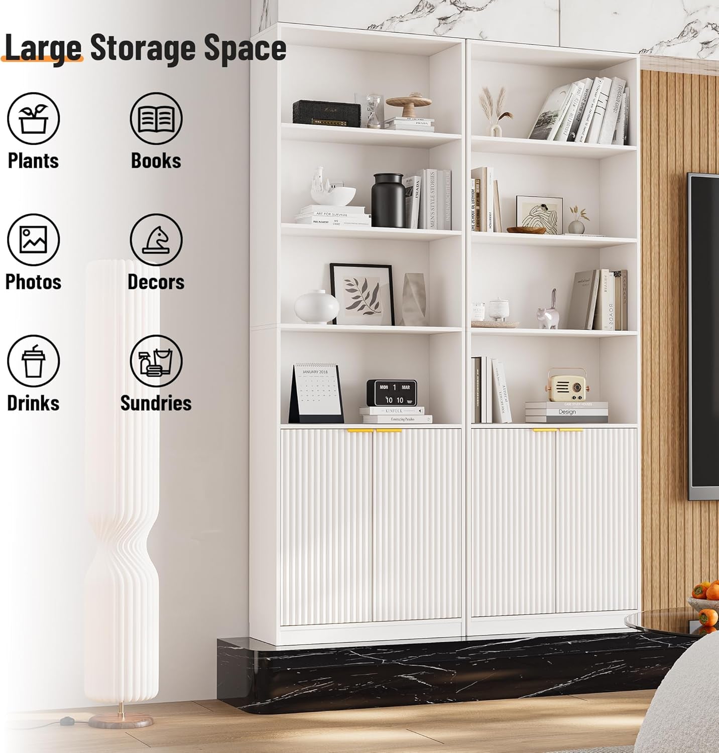 72 Inch Tall Bookcase With Doors 7 Tier Storage Cabinet-2