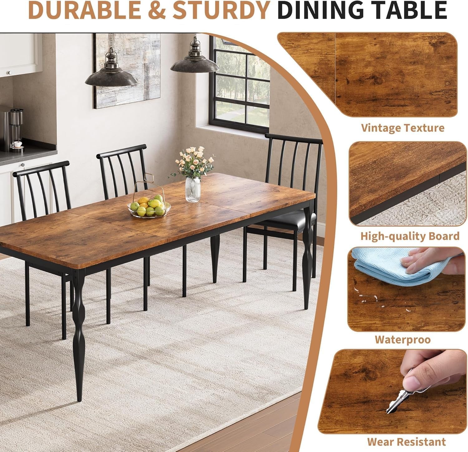 71 Inch Farmhouse RectangularHeavyDuty Dining Table Brown-2