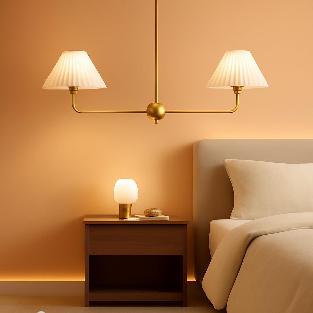Gold Dual Light Luminous Chandeliers Pleated Shade-0