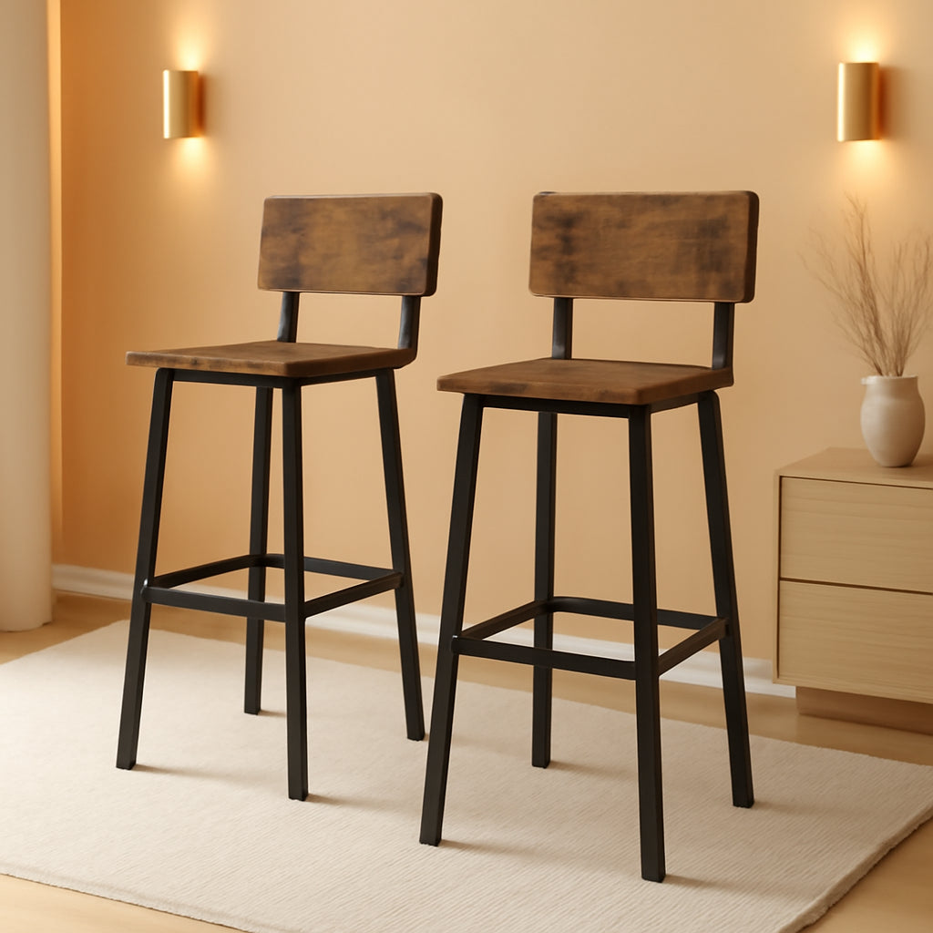 Tall Industrial Rustic Bar Stools Set Of 2 With Backrest-0