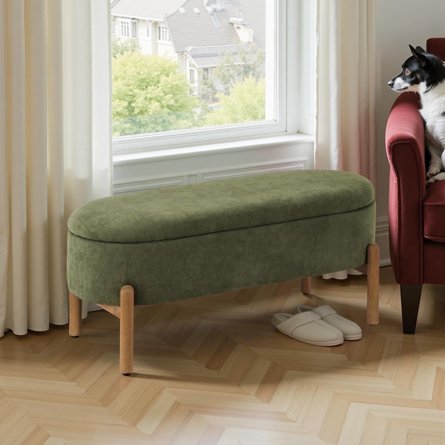 Green Oversized Storage Solution Bench Ottoman Bedroom-4