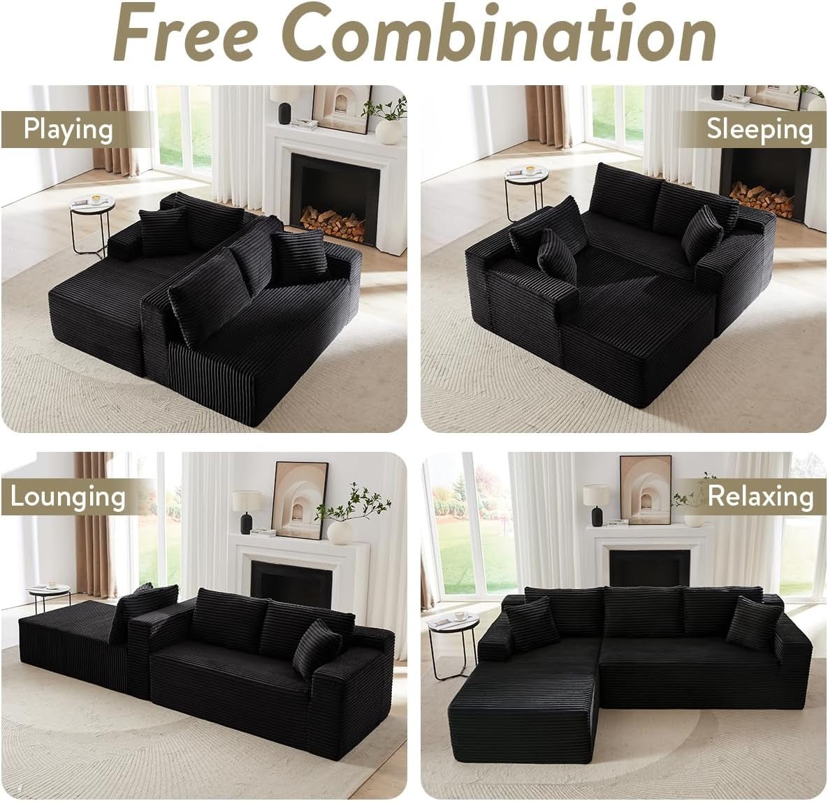 104 Inch L Shape Modular Sectional Couch with Chaise-4
