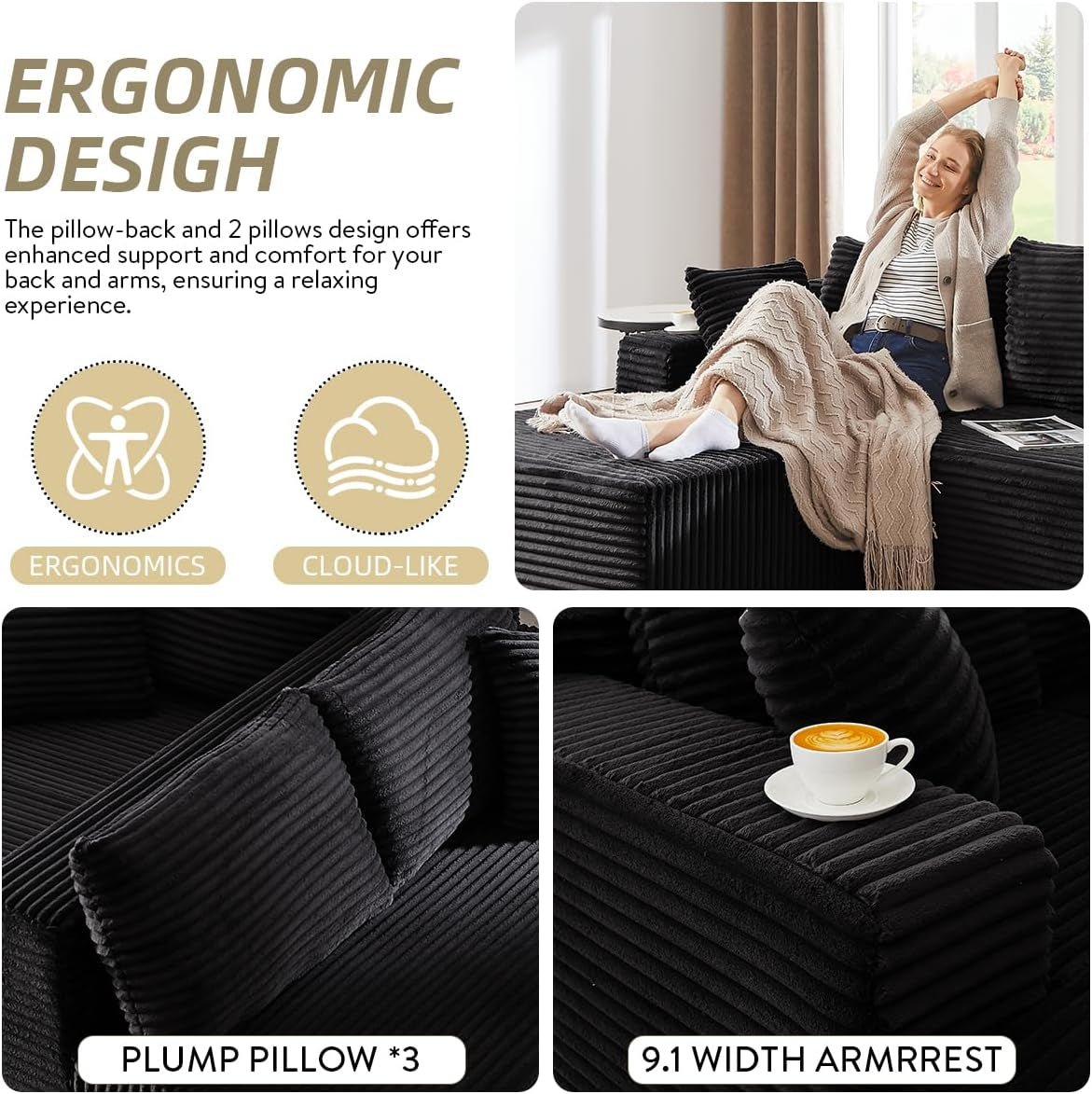 104 Inch L Shape Modular Sectional Couch with Chaise-3