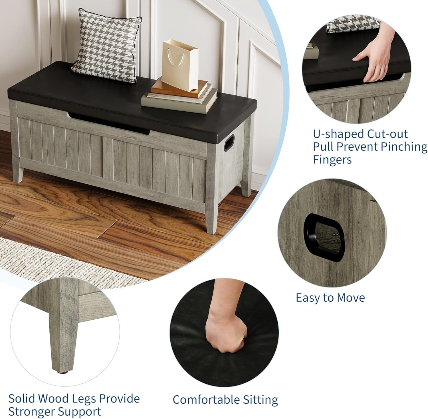 Oakwood Storage Chest Bench With Cushioned Seating-3