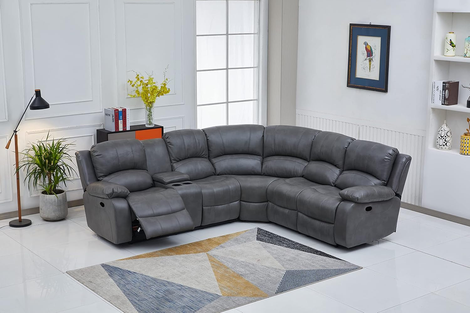 Bonded Leather Sectional Sofa Grey Power Reclining-4