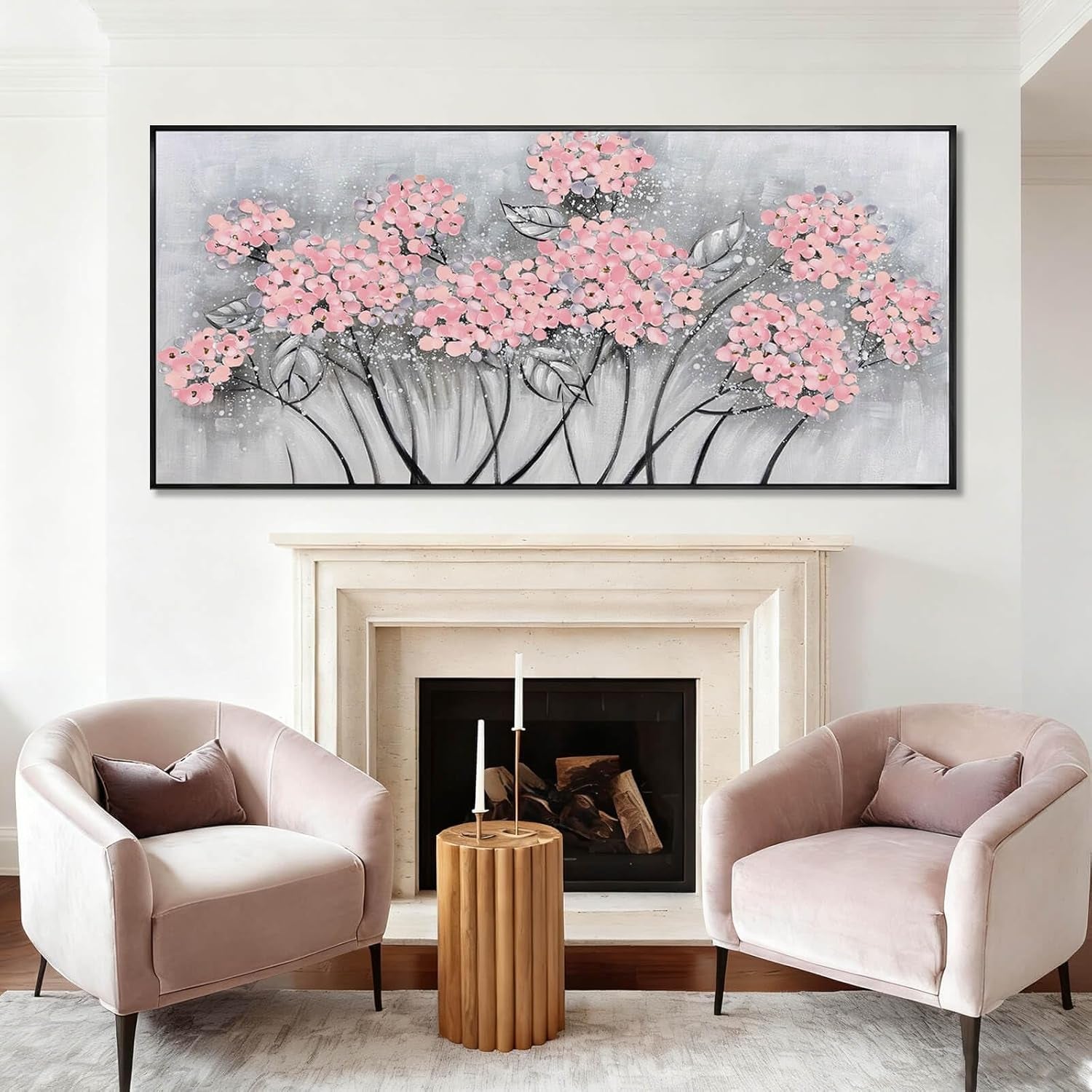 Pink Floral Wall Art Canvas 32x70 Inch Luxurious Decorative-2