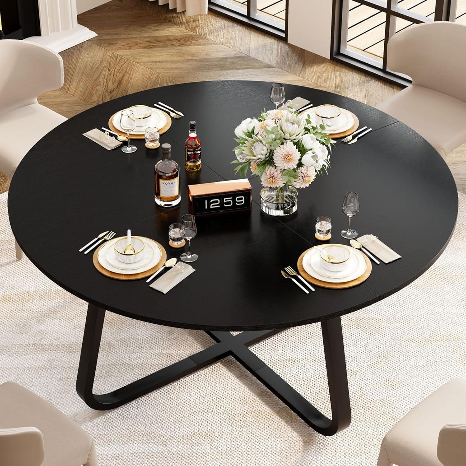 Circular Dining Table 51 Inch BlackStreaked OakwoodFinish-2