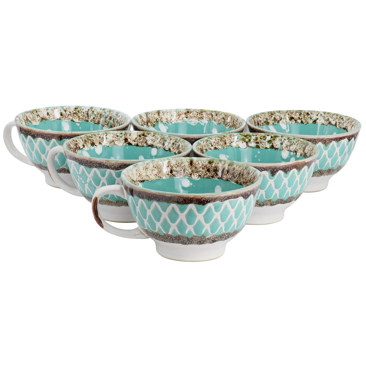 Meritage Otis 6 Piece 27 Ounce Stoneware Soup Bowl with Handle Set in Turquoise-0