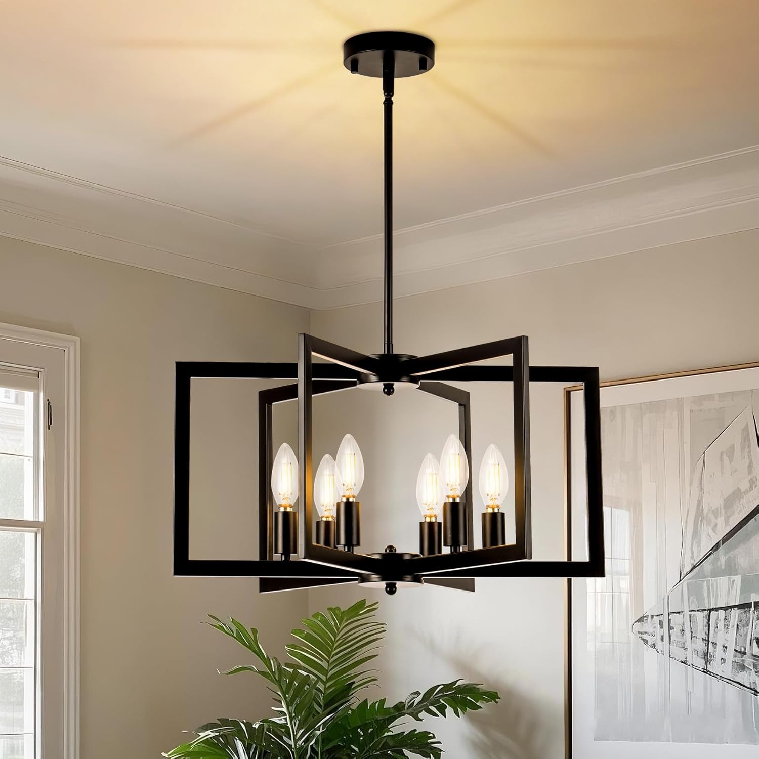 Black 6 Light Adjustable Pendant Chandelier For Dining Room-0