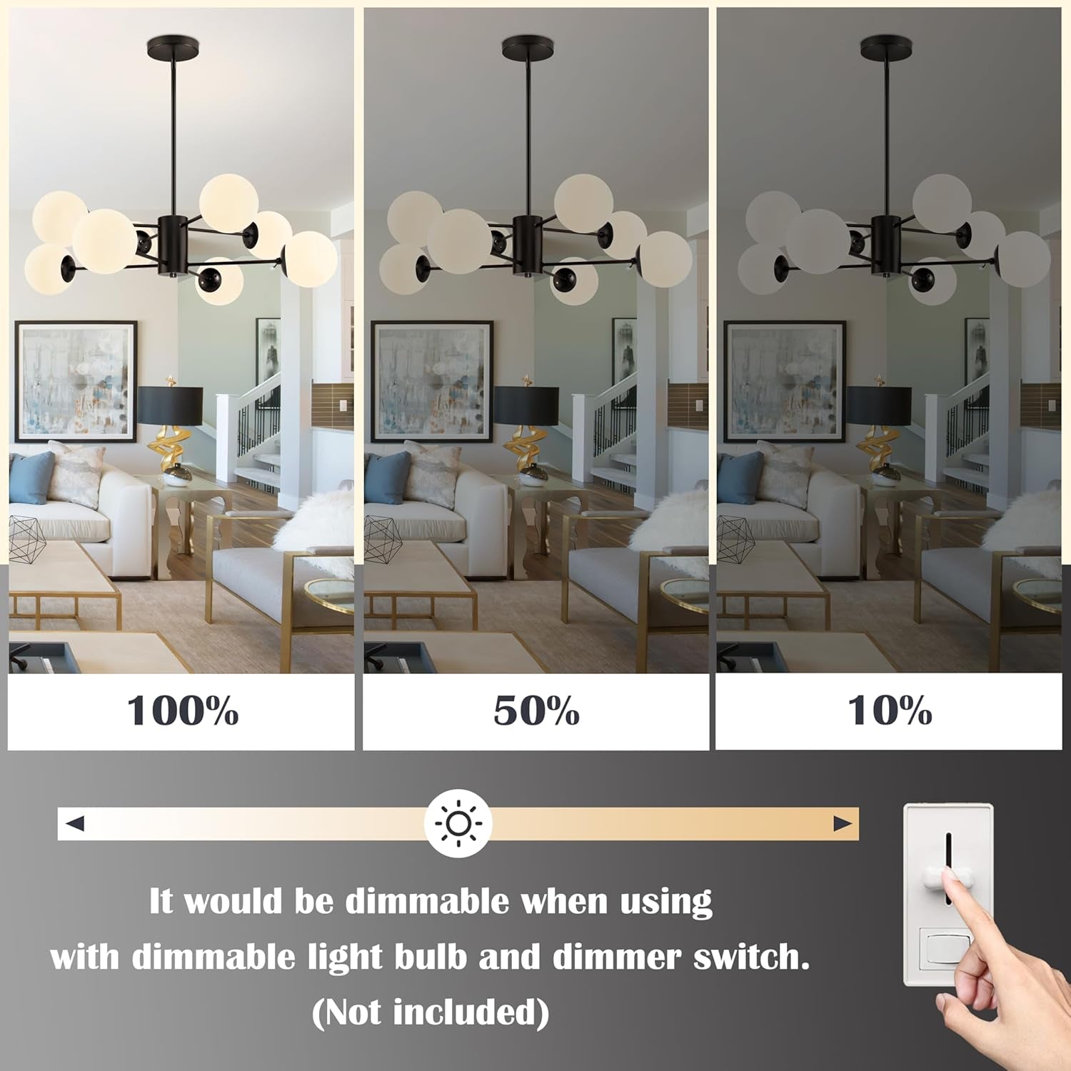 Matte Black Eight Light Adjustable Sputnik Chandelier-4