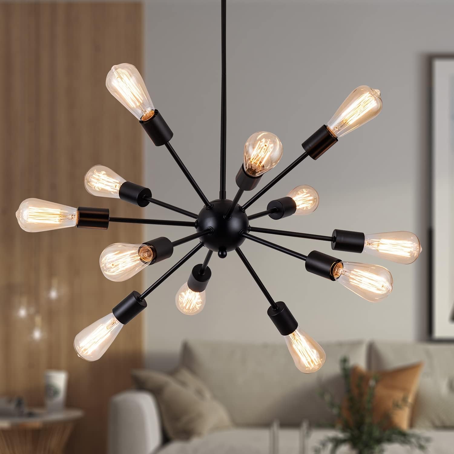 Black 12 Light Sputnik Chandelier Farmhouse Pendant-0