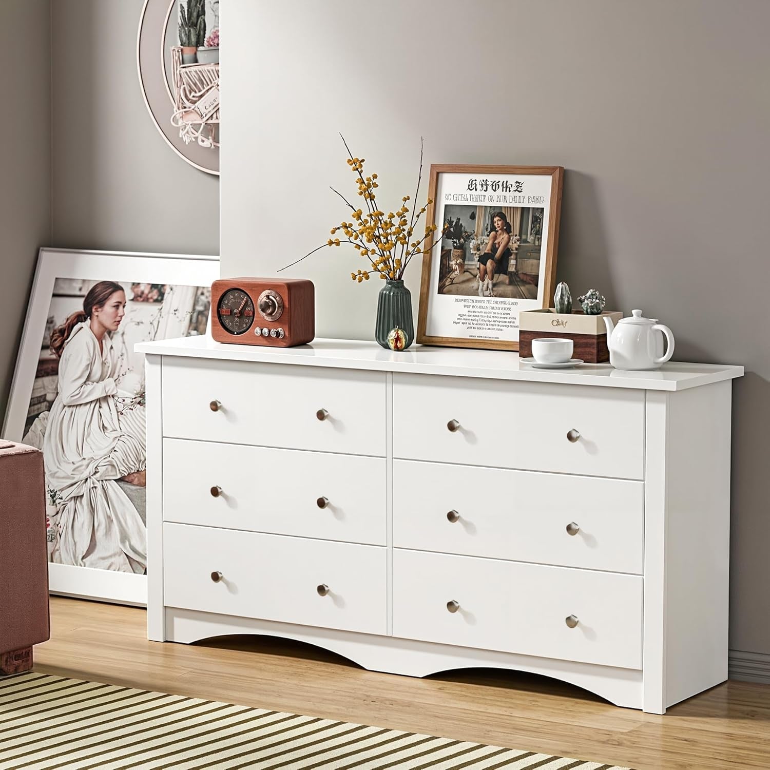 White 6 Drawer Dresser Storage Organizer Furniture-1