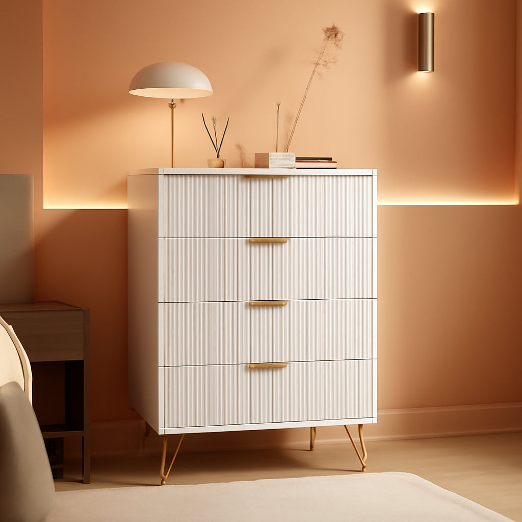 Contemporary White Dresser With Gleaming Gold Pulls-0