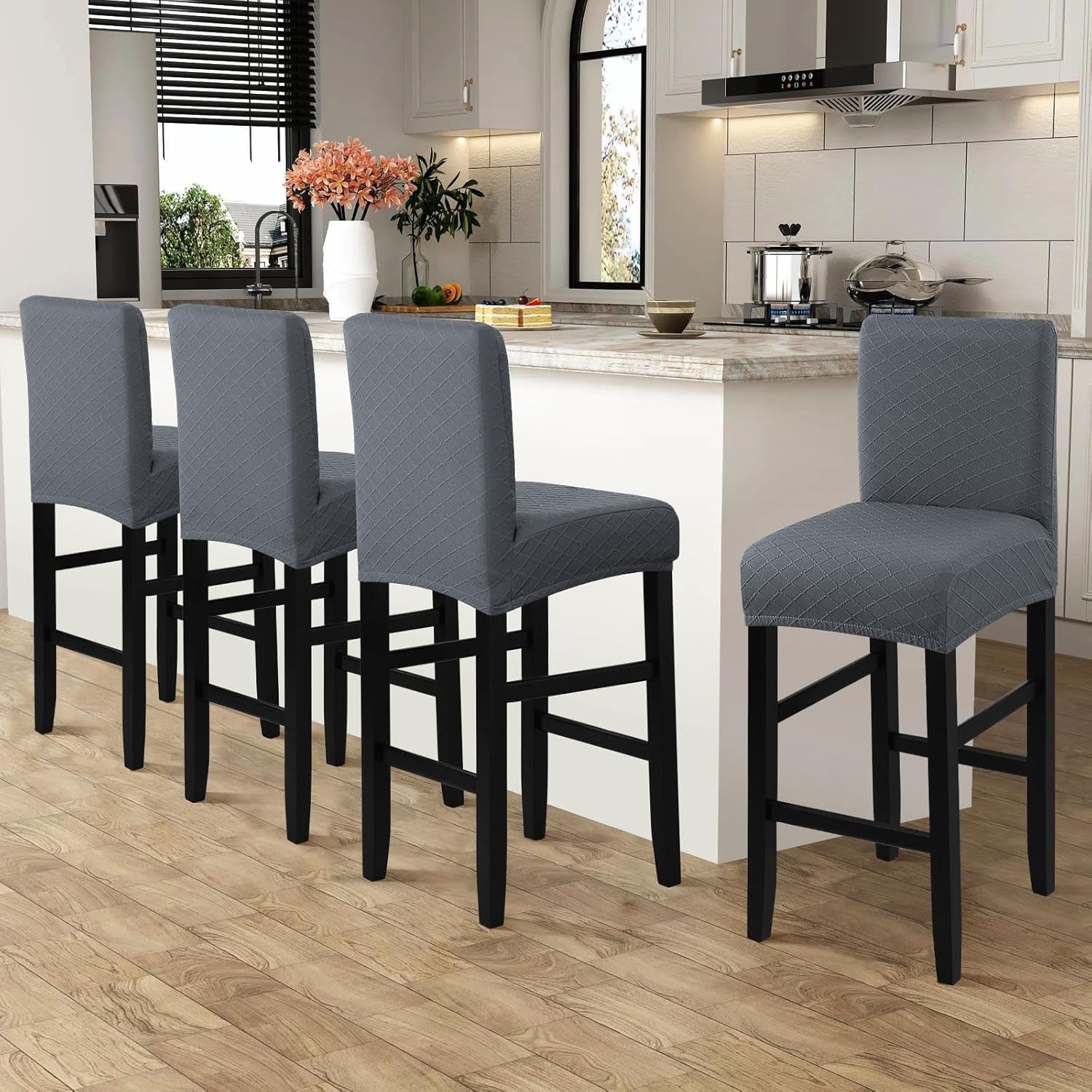 Waterproof Bar Stool Covers Grey Slipcovers 4 Pack Set-1