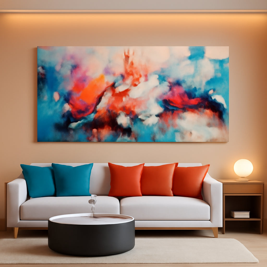 Ultra Premium Exclusive Abstract Canvas Wall Art 24x48 Blue Pink-0