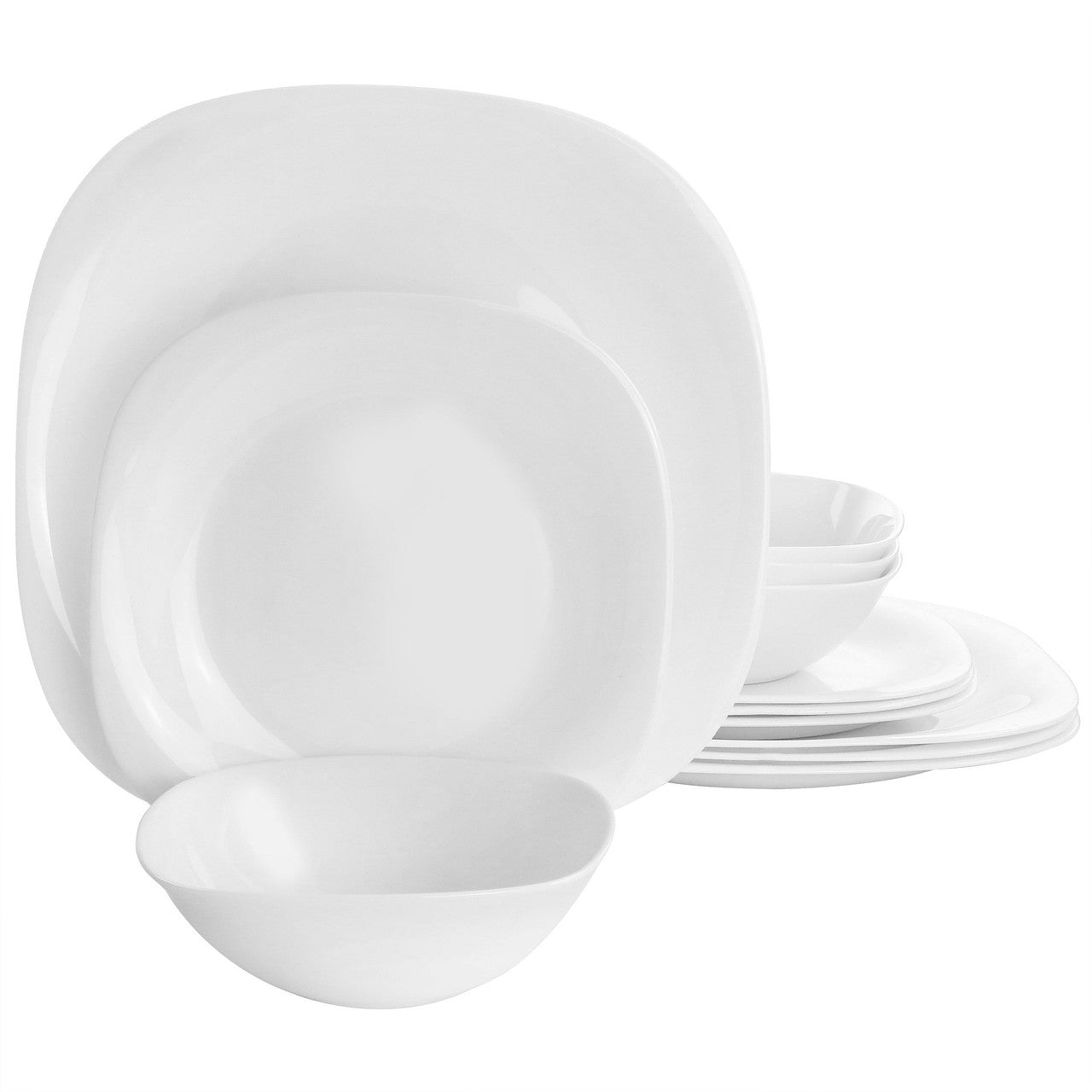 Ultra Plazza 12 Piece Tempered Opal Glass Dinnerware Set in White-0
