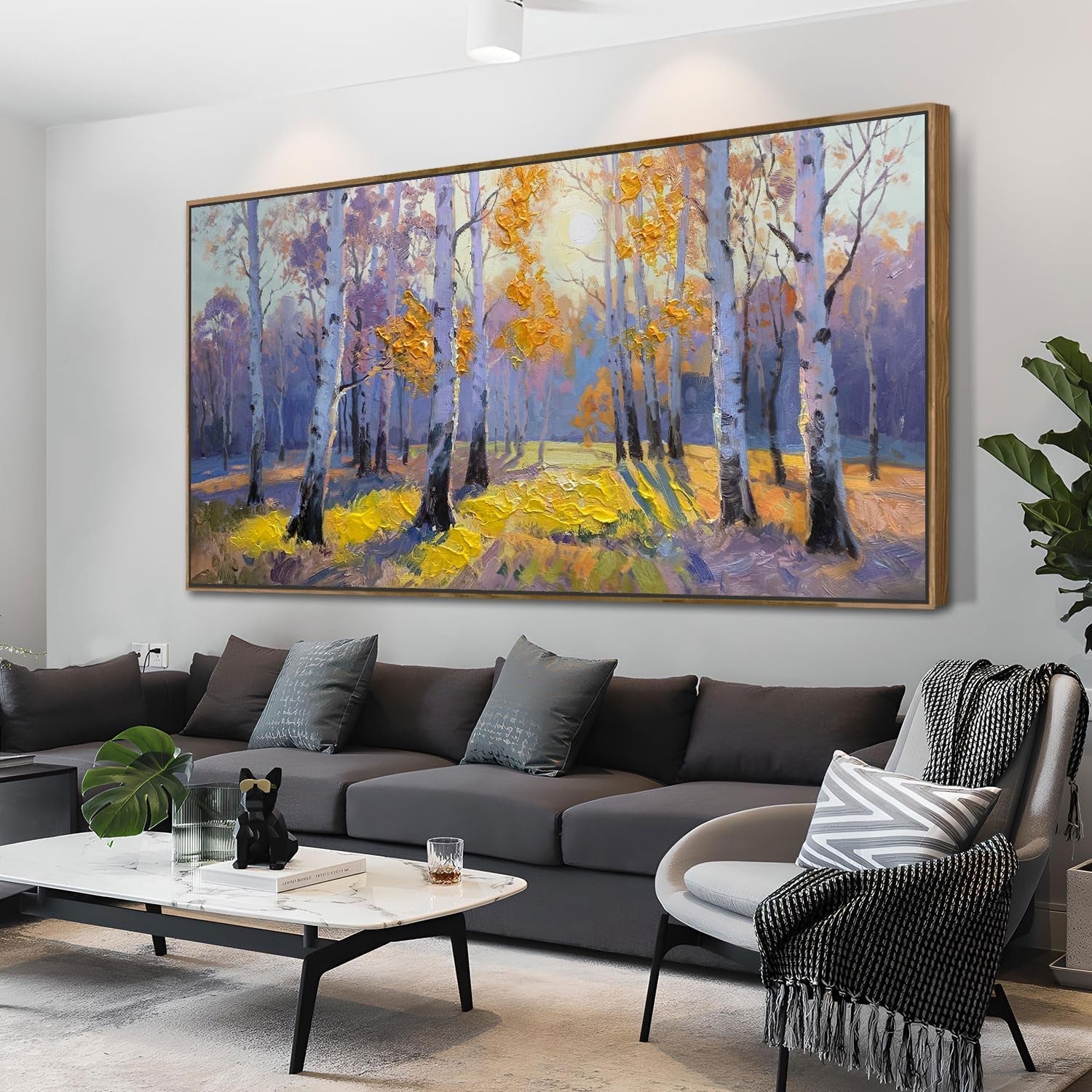 Birch Forest Canvas Wall Art Living Room 58x29 Framed-2