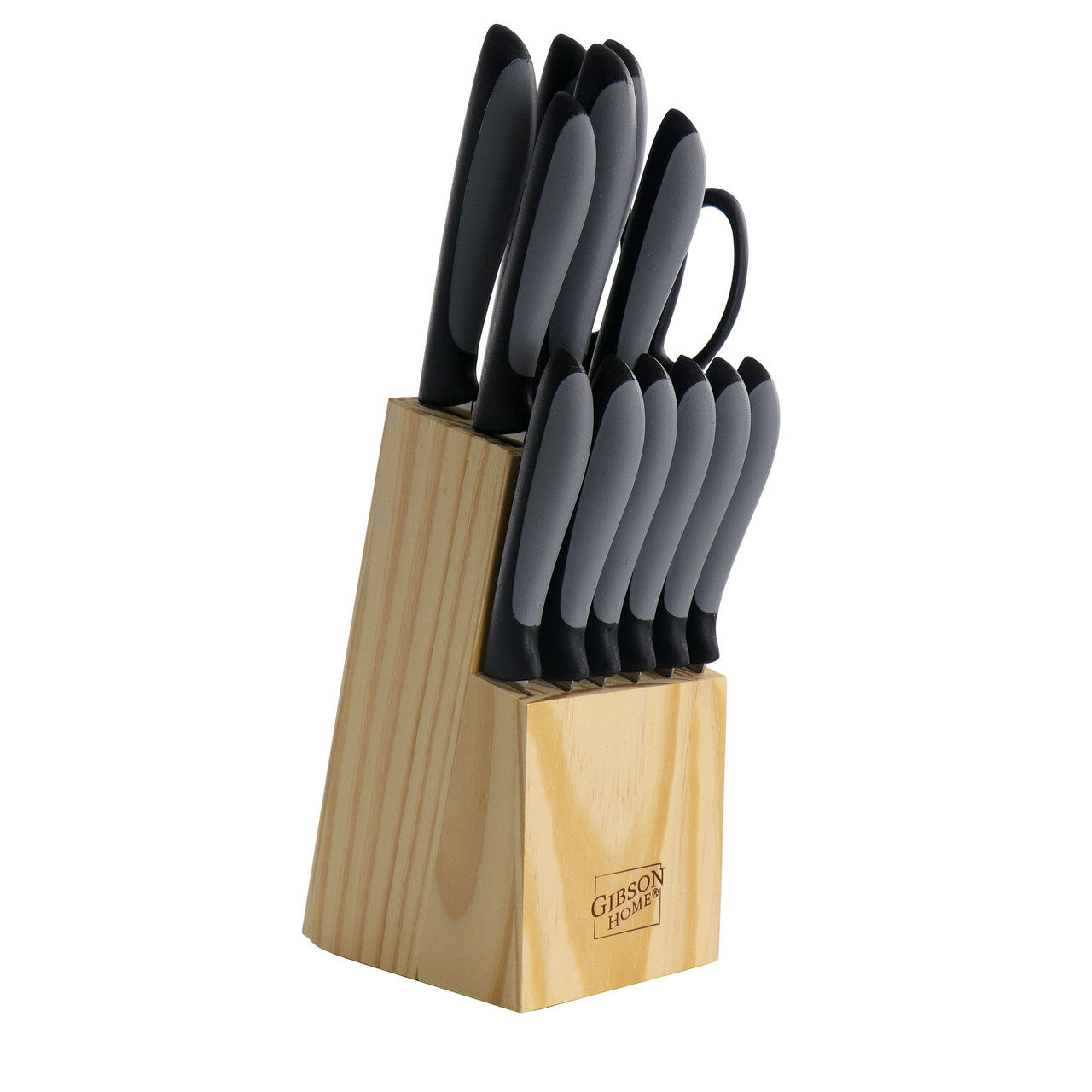 Gibson Home Dorain 14 Piece Stainless Steel Cutlery Set in Black with Wood Block-0