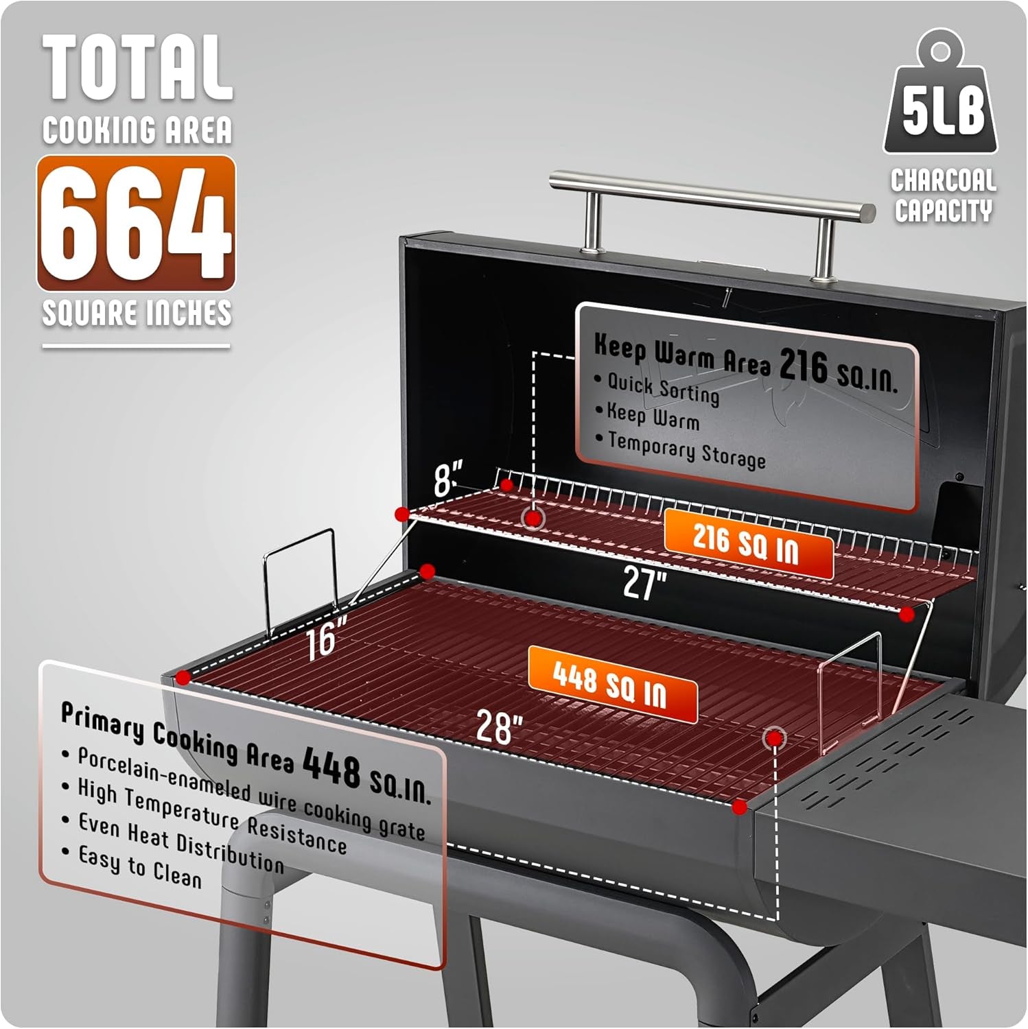 Outdoor Charcoal Grill With 30 Inch Cooking Surface Black