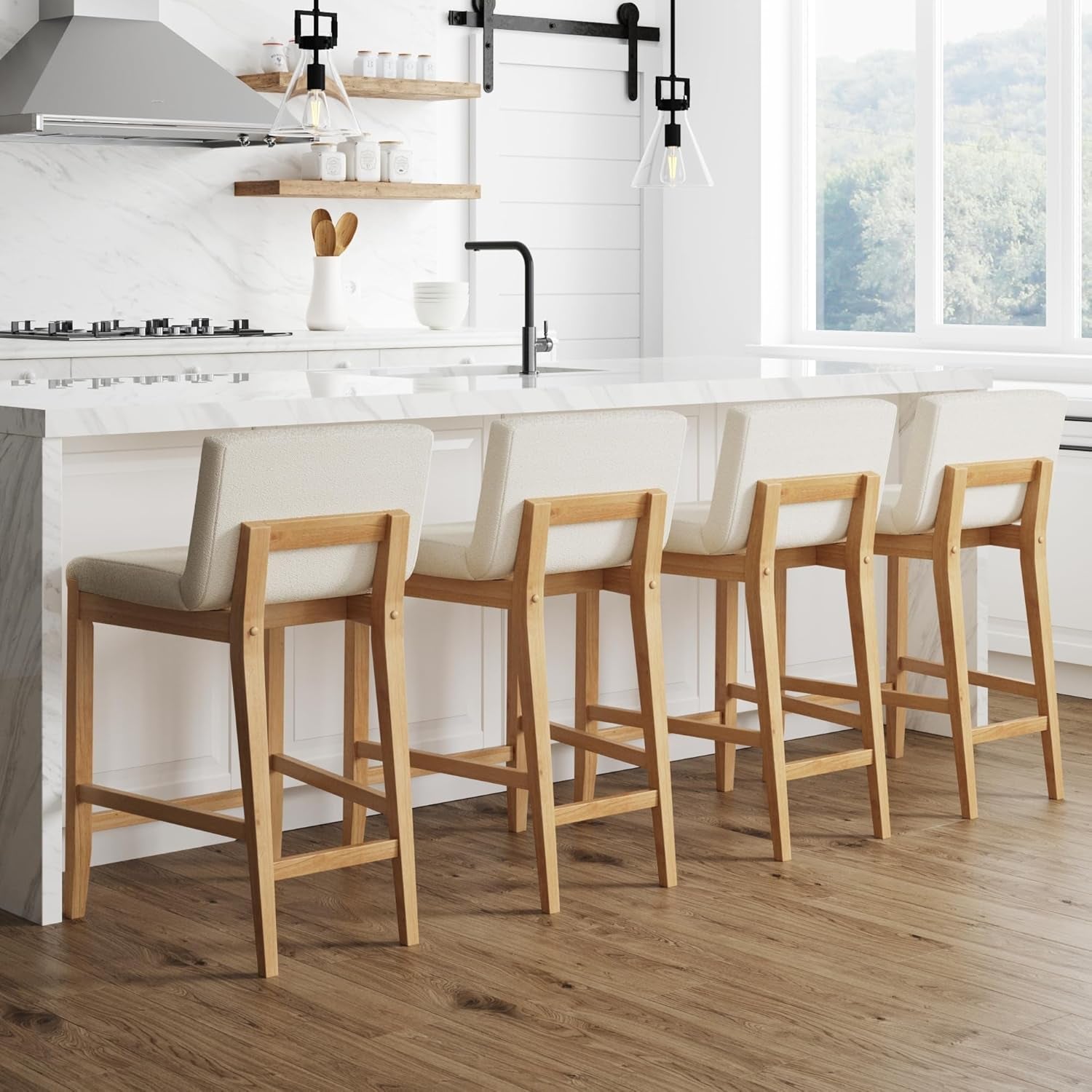 Gracie Modern Counter Height Bar Stool Cream Boucle-0