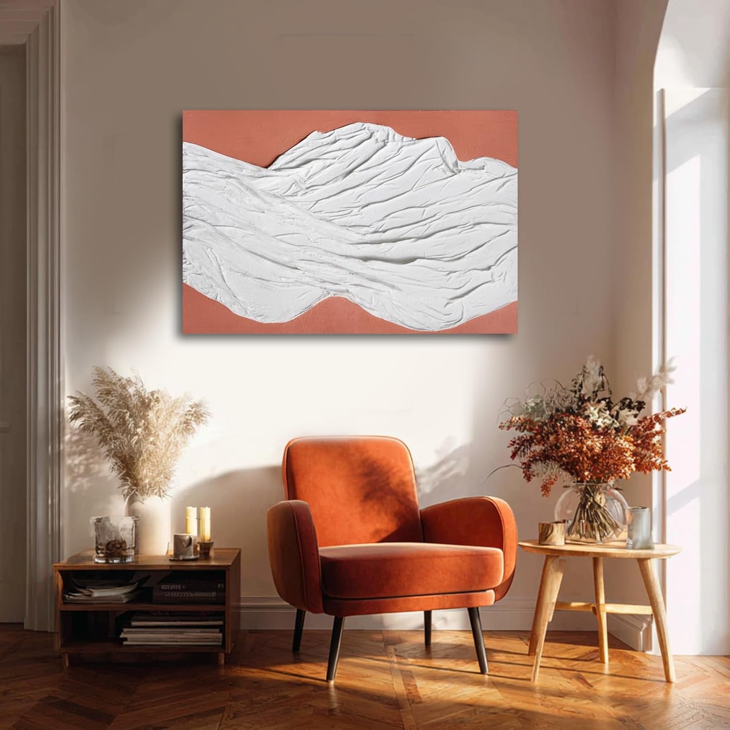 White Textured Abstract Terracotta Wall Art 24x36 Inch-1