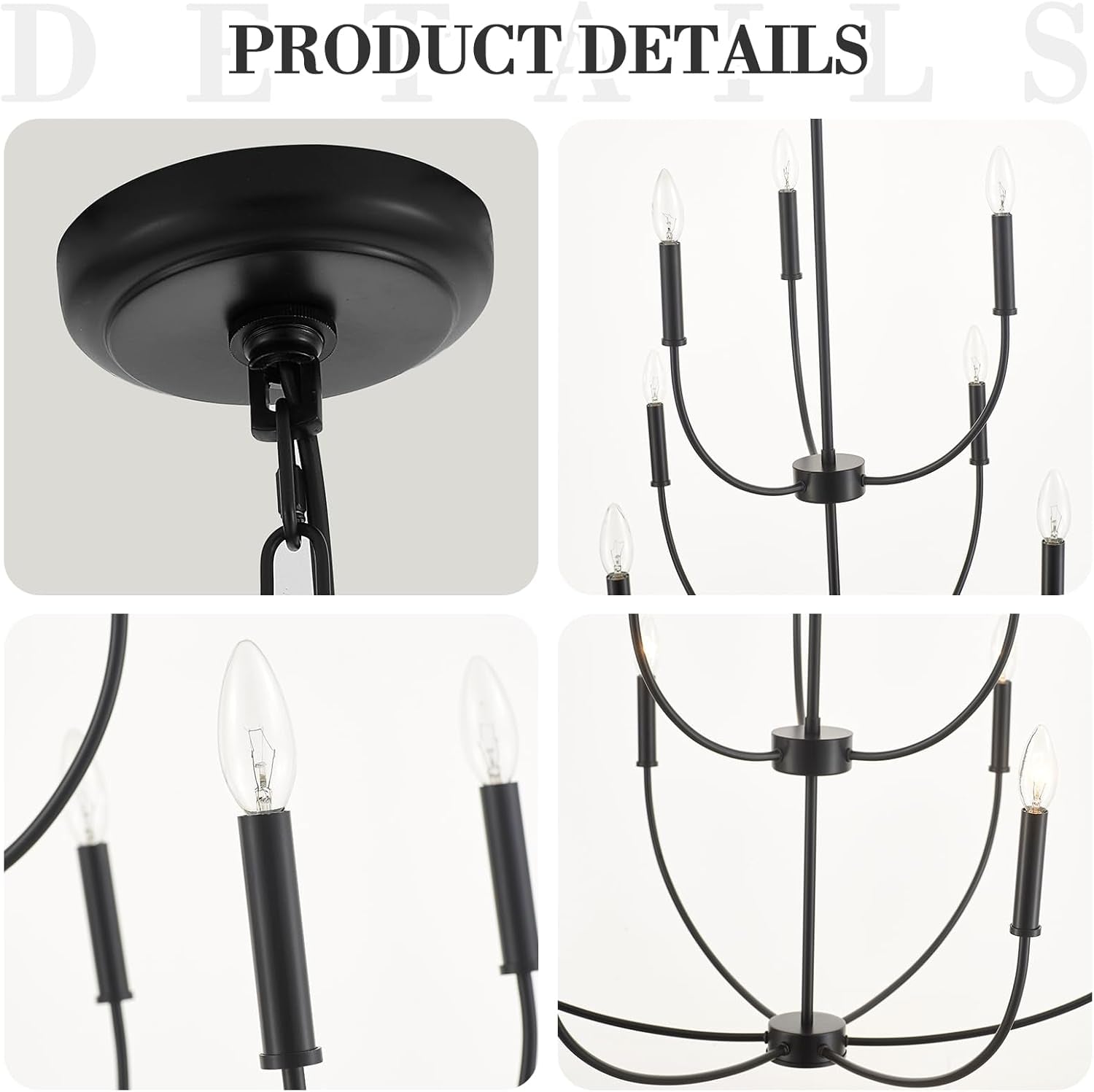 Nine Light Black Chandelier For Entryway Modern Farmhouse-4