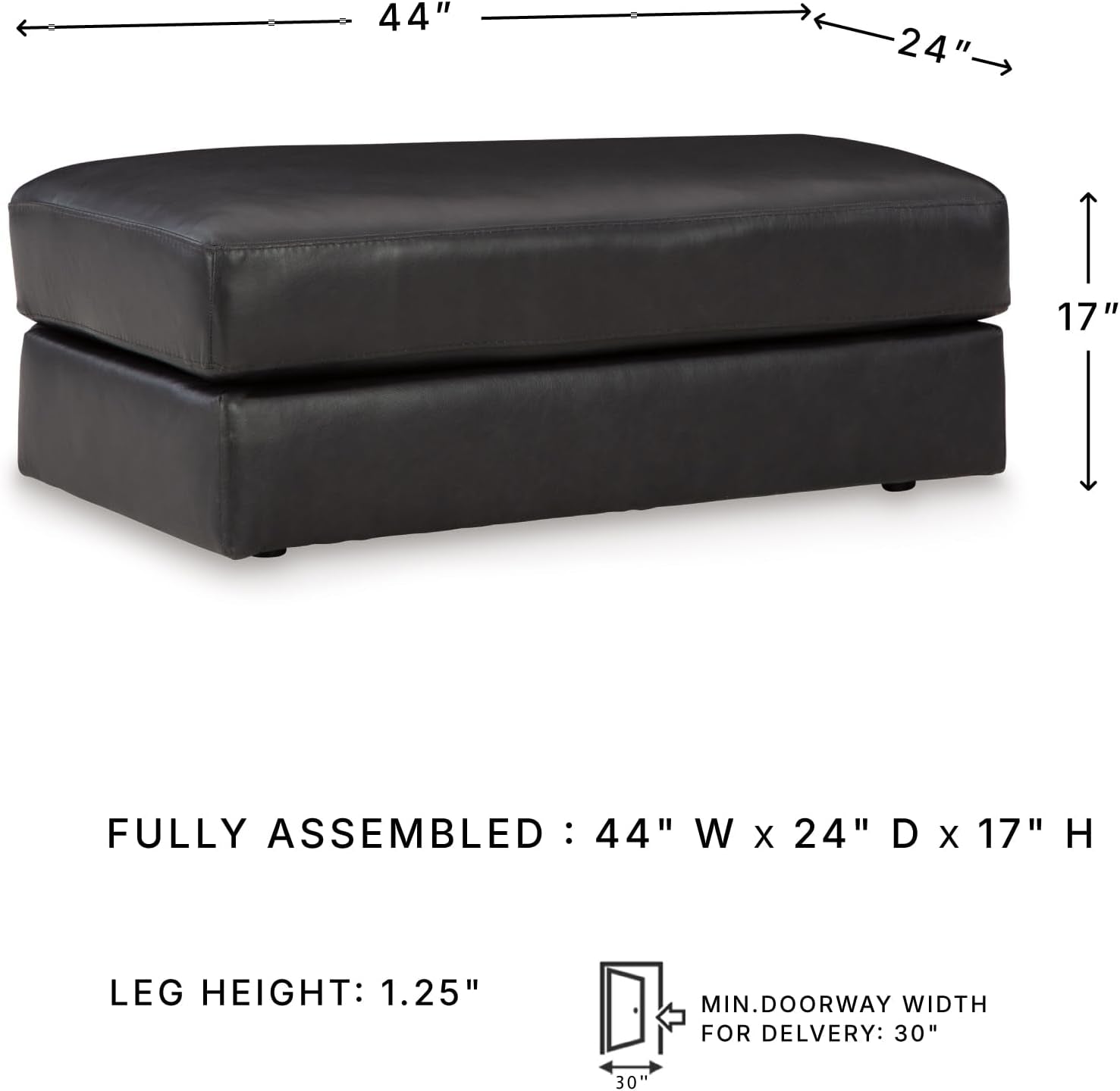 Contemporary Black Cushioned Rectangular Ottoman Finish-2