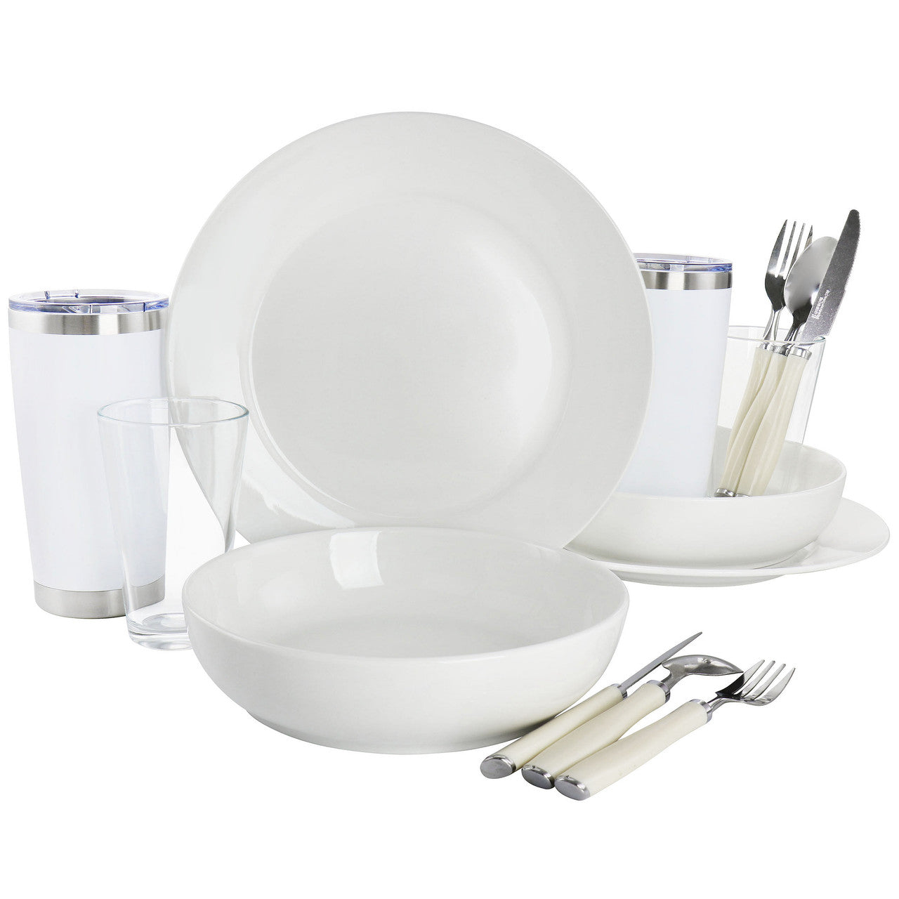 Gibson Home Nobella 14 Piece Fine Ceramic Dinnerware Set in White-0